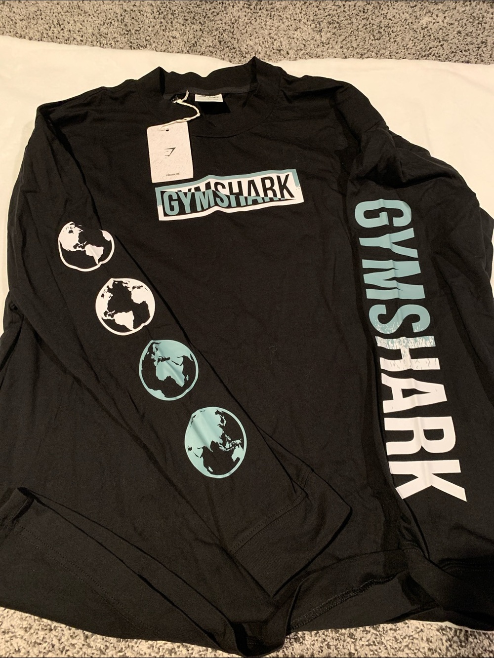 Gymshark Black Long-Sleeve Tee with Aqua Logo Accents